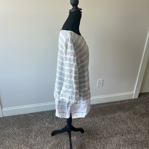 J.Jill Love Linen Striped Long Sleeve Boxy Blouse White Blue Lilac Size XL - Picture 5 of 9